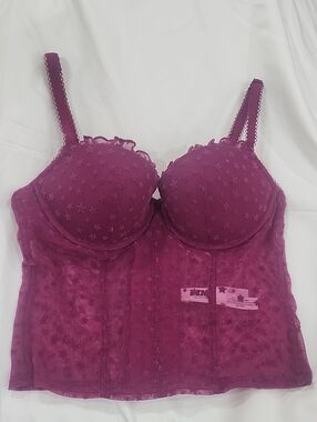 PINK Victoria's Secret Plum Star-Embroidered Bra Top, Haute Style, Size Small